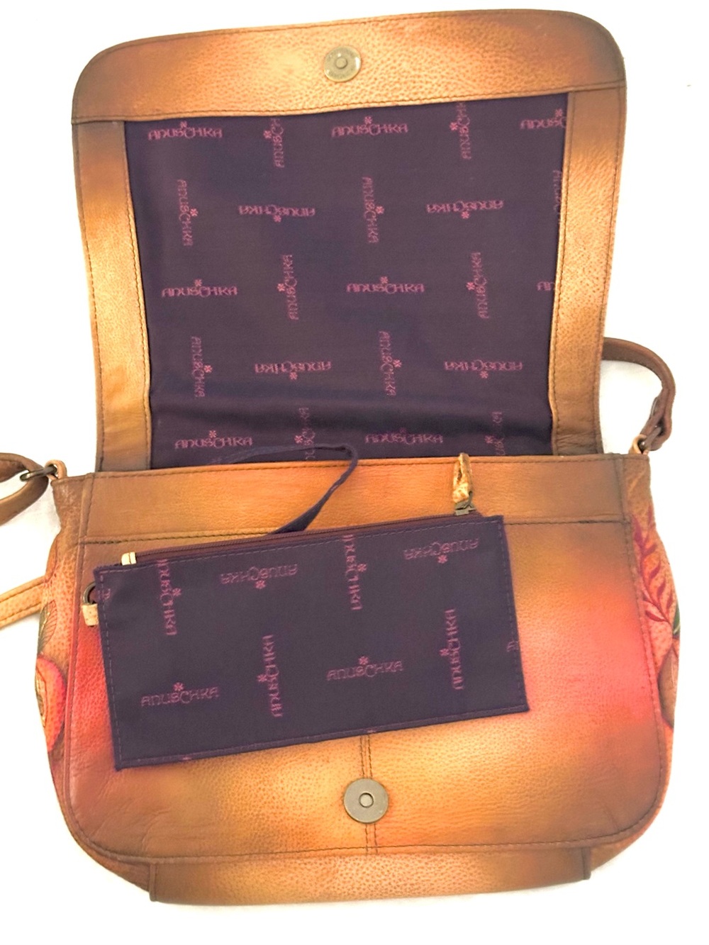 Anuschka Hand-Painted Leather Teal Hummingbird Crossbody Bag New - Picture 8 of 16